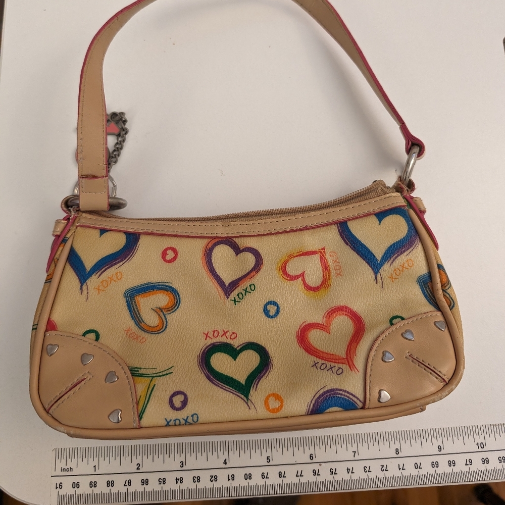 XOXO Mini bag, Multicolor Hearts on Creme Background, Single Strap with Zipper - Picture 5 of 17